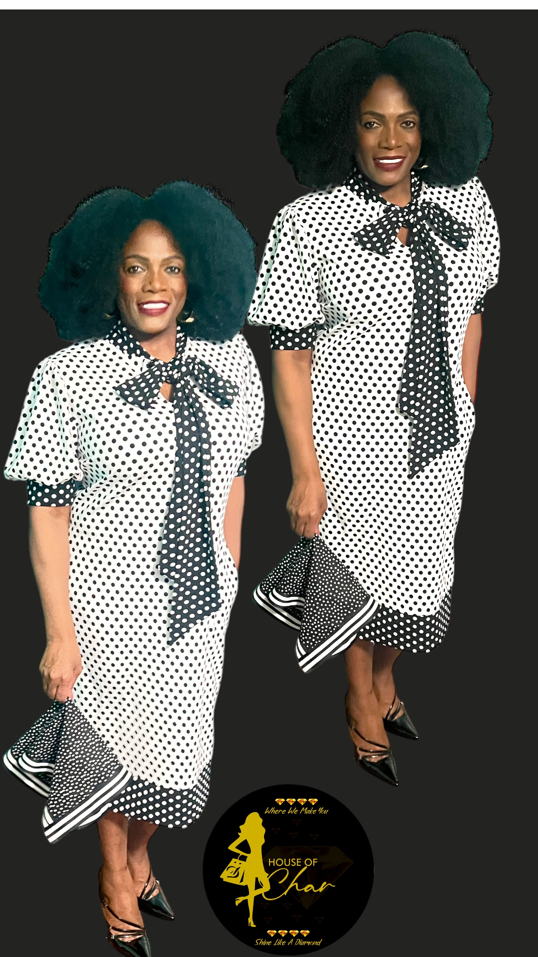 Black/White Polka Dot Bow-Tie Dress