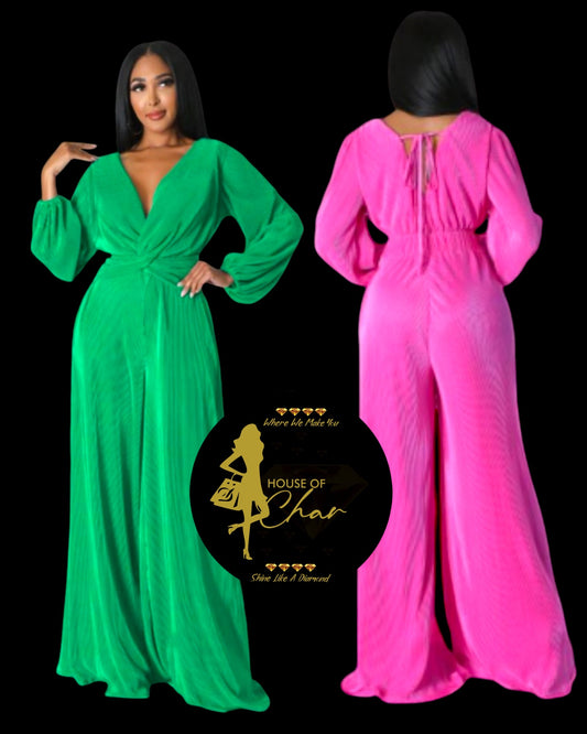 Pleated Long Sleeve Jumpsuit